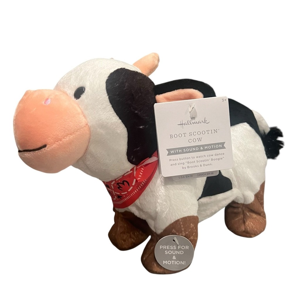 Hallmark Boot Scootin' Cow Animated Musical Plush Fabric Sound & Motion New
